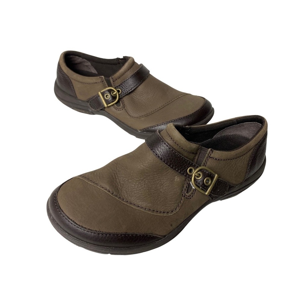 Merrell Char Brown Leather Buckle Slip On Loafers J42590 Womens 6.5